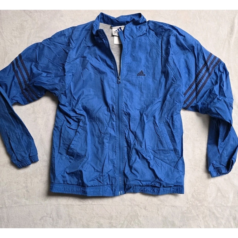 Vintage Adidas Jacket Mens Large Lined Windbreaker Blue Sleeve Stripes Y2K 90s